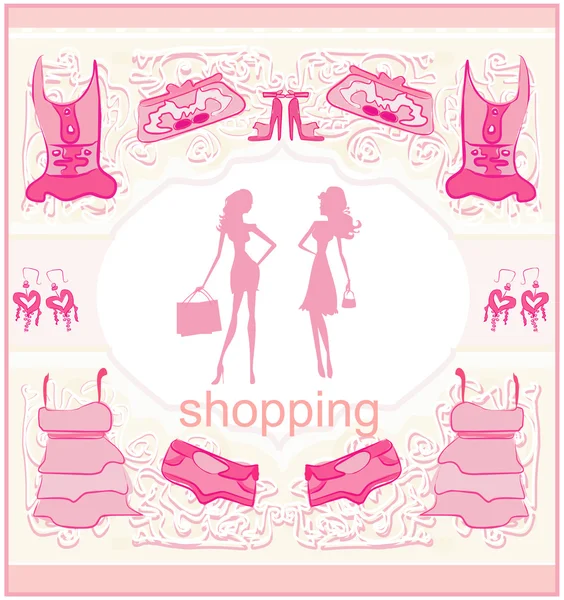 ファッションシルエットの女の子ショッピング — ストックベクタ