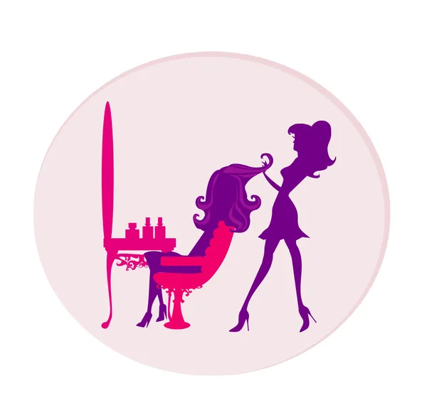 Illustrazione vettoriale della bella donna nel salone di parrucchiere — Vettoriale Stock