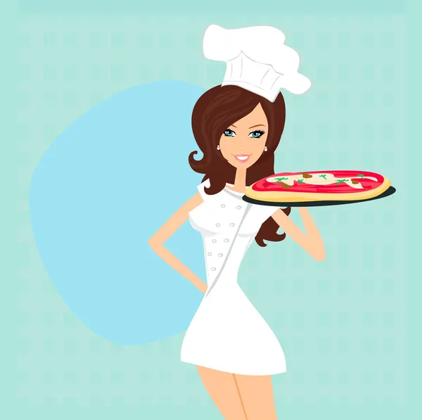 Belle femme servant pizza — Image vectorielle