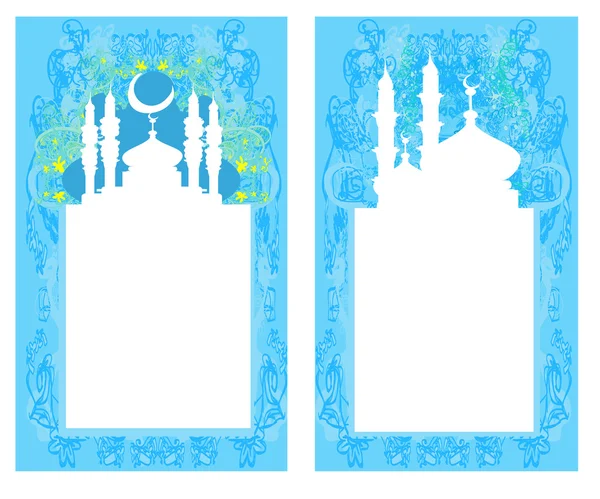 Fondo Ramadán - conjunto de tarjetas de silueta de mezquita — Vector de stock