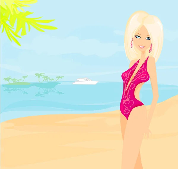 Verão menina praia sexy — Vetor de Stock