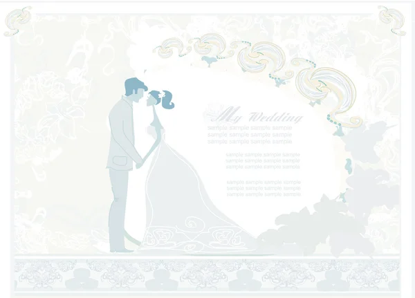 Élégante invitation de mariage avec couple de mariage, illustration vectorielle — Image vectorielle
