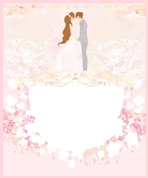 Elegante bruiloft uitnodiging met bruiloft paar, vector illustratie — Stockvector