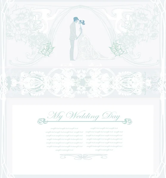 Elegante invito al matrimonio con coppia di sposi, illustrazione vettoriale — Vettoriale Stock