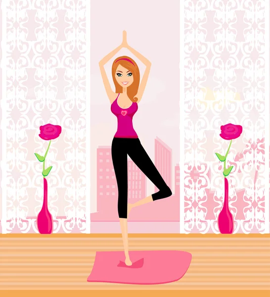 Frau in traditioneller Yoga-Pose als Vektorillustration — Stockvektor