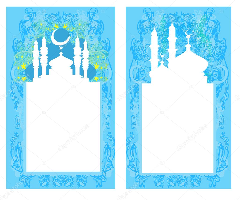 Ramadan background - mosque silhouette card set