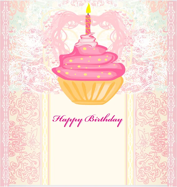 Illustration av söt retro cupcakes kort - Grattis på födelsedagen kort — Stock vektor