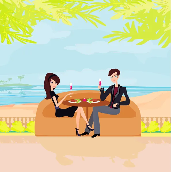 Glückliches junges Paar an einem tropischen Strand — Stockvektor