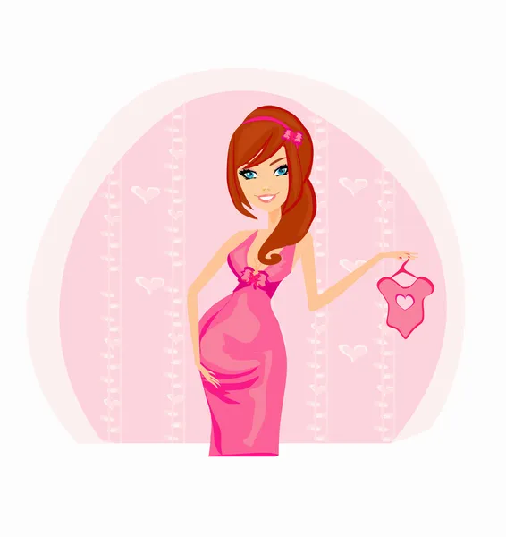 Onun yeni bebeğim vektör hasta için alışveriş üzerinde güzel bir hamile kadın — Stok Vektör