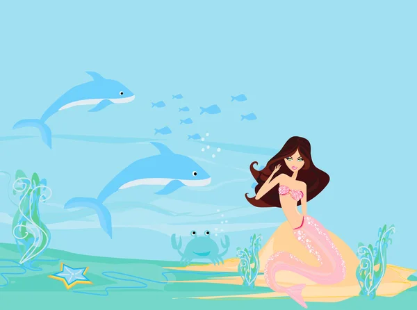 Illustration einer schönen Meerjungfrau — Stockvektor