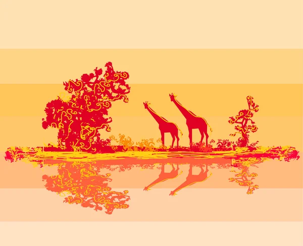 Grunge-Hintergrund mit afrikanischer Fauna und Flora — Stockvektor