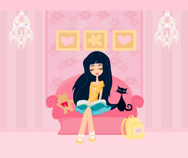 Teen ragazza leggendo un libro — Vettoriale Stock