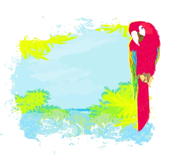 Barevný papoušek sedící na bidýlku na pláži — Stockový vektor