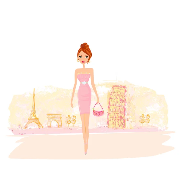 Belles femmes Shopping en France et en Italie — Image vectorielle
