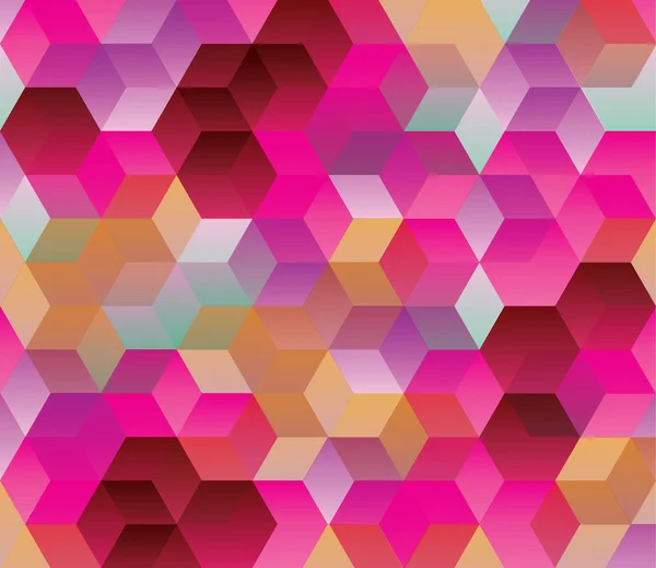 Hexagonal mönster, Abstrakt bakgrund, Kub, Multicolor, ros ton, Färgglada, varm ton — Stock vektor
