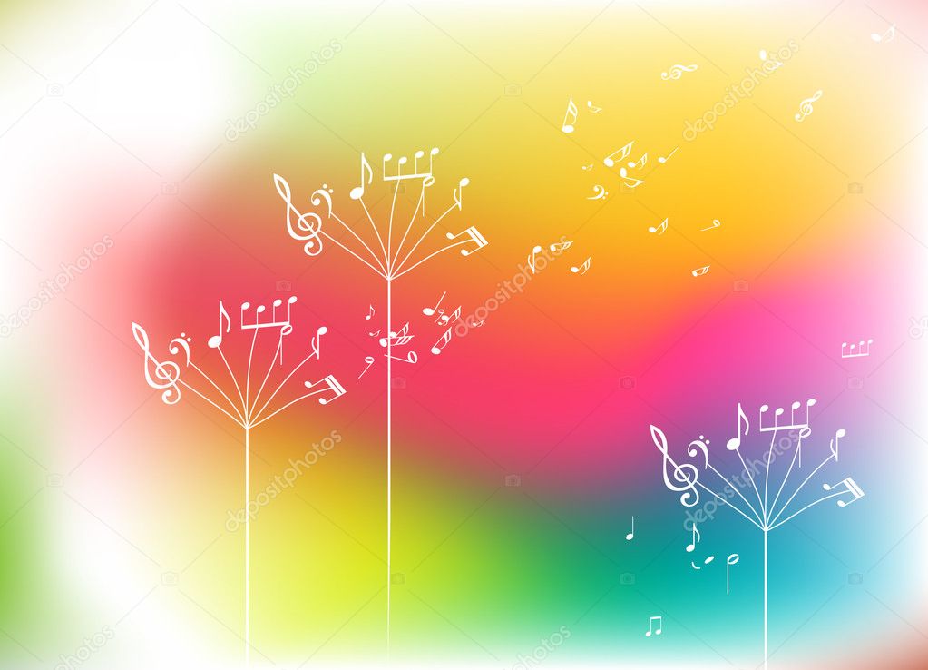 Musical dandelion in the wind, Abstract background