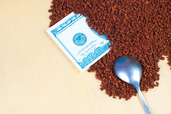 Instant coffee with dollar — Stock Photo, Image