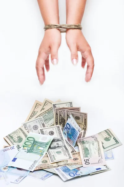 Dinero y manos atadas —  Fotos de Stock