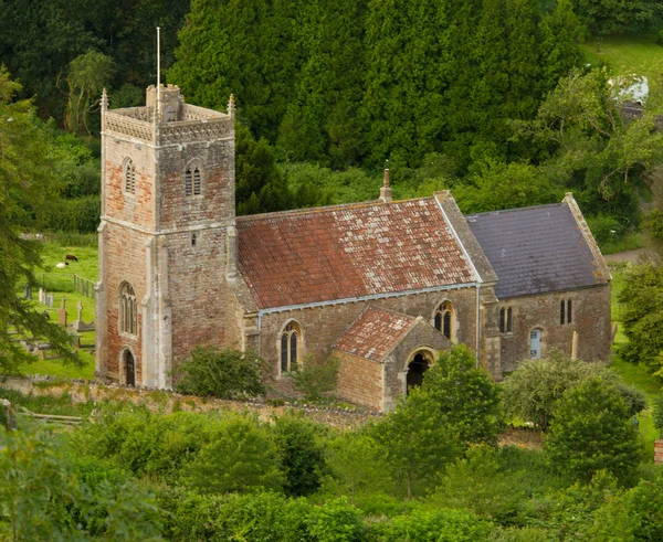 Église Compton Bishop vue de Crook Peak Somerset — Photo