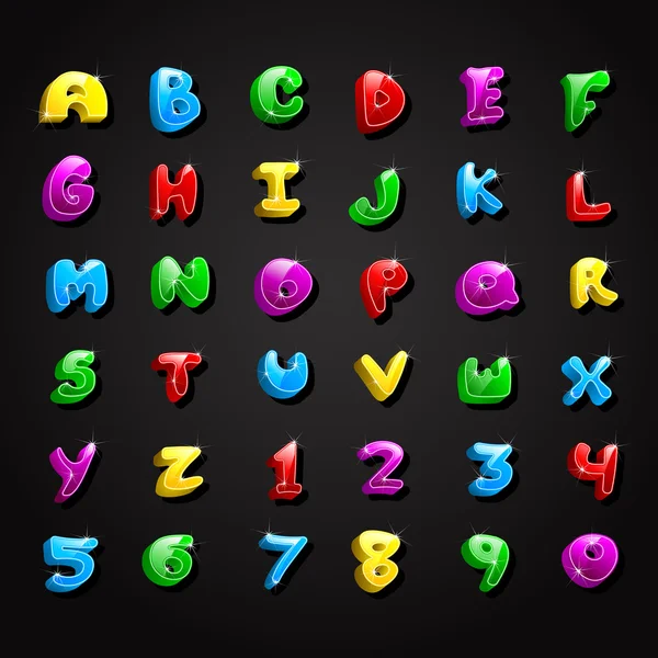 Alfabeto brilhante e coleção de números — Vetor de Stock