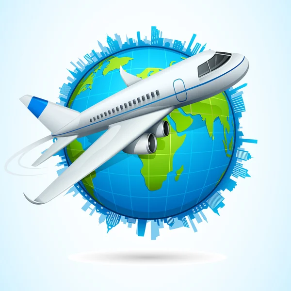 Airplane flying around Earth — Stock Vector
