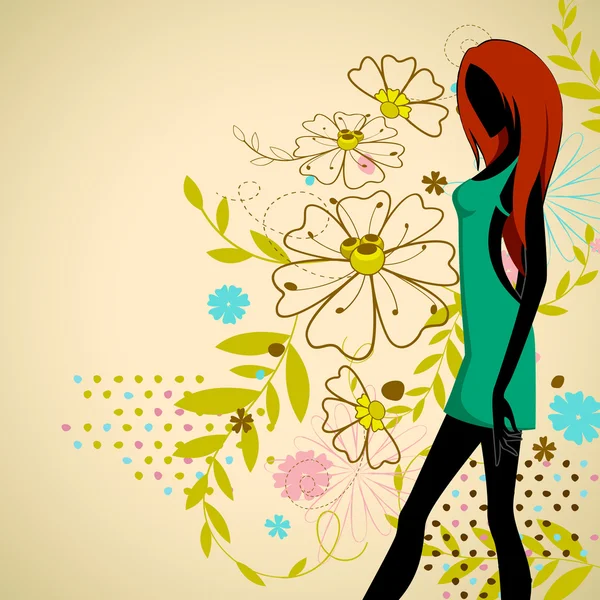 Dame auf floralem Hintergrund — Stockvektor