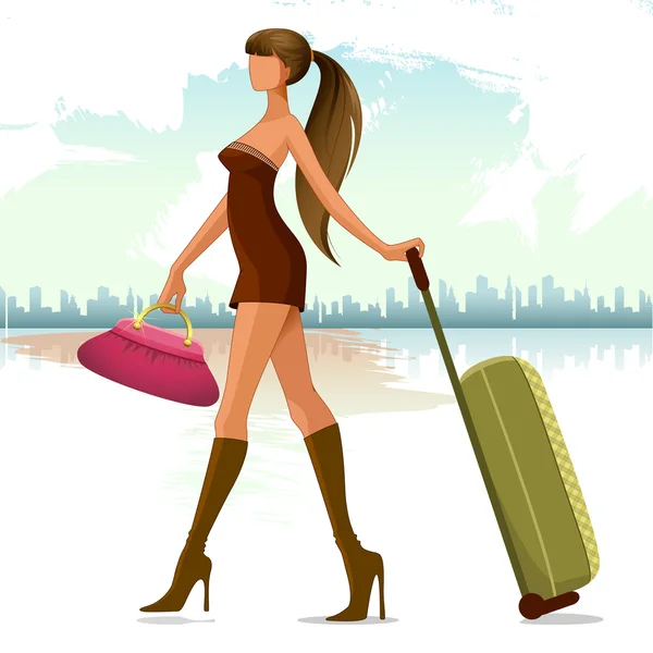 Frau mit Reisetasche — Stockvektor
