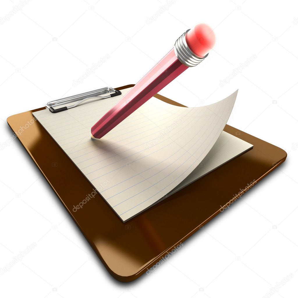 3d Image of Pencil on Clipboard