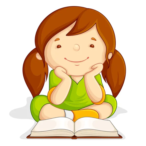 Mädchen liest offenes Buch — Stockvektor