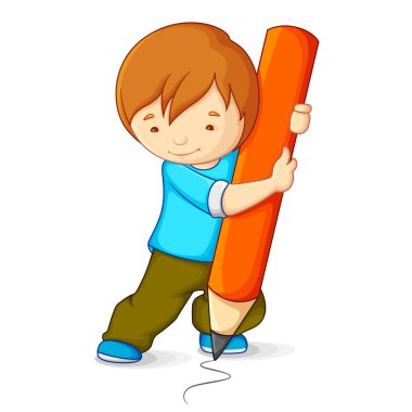 Kid drawing with Pencil clipart