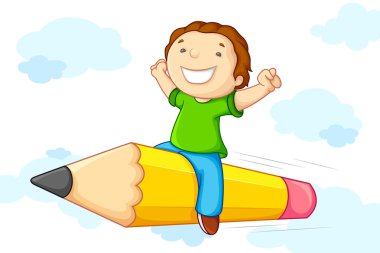 Kid flying on Pencil clipart