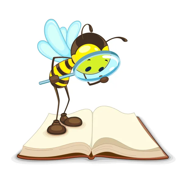 Bee procurando com lupa — Vetor de Stock