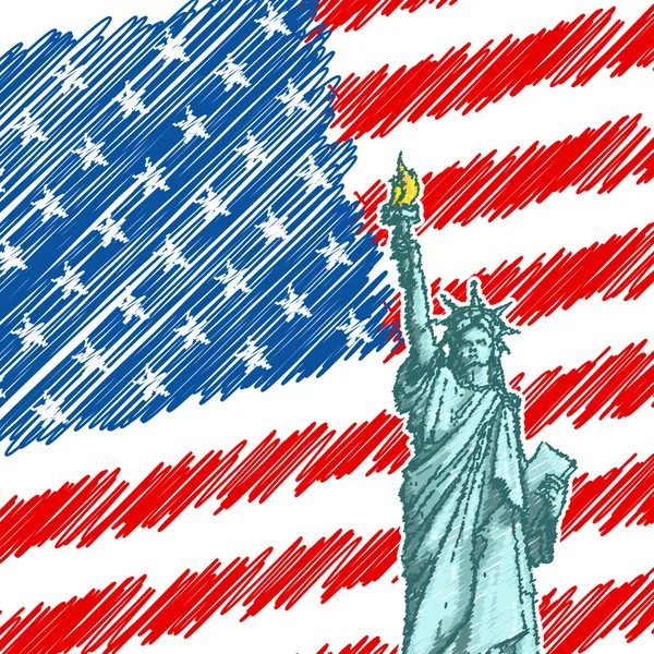 Statue de la Liberté sur fond de drapeau américain — Image vectorielle