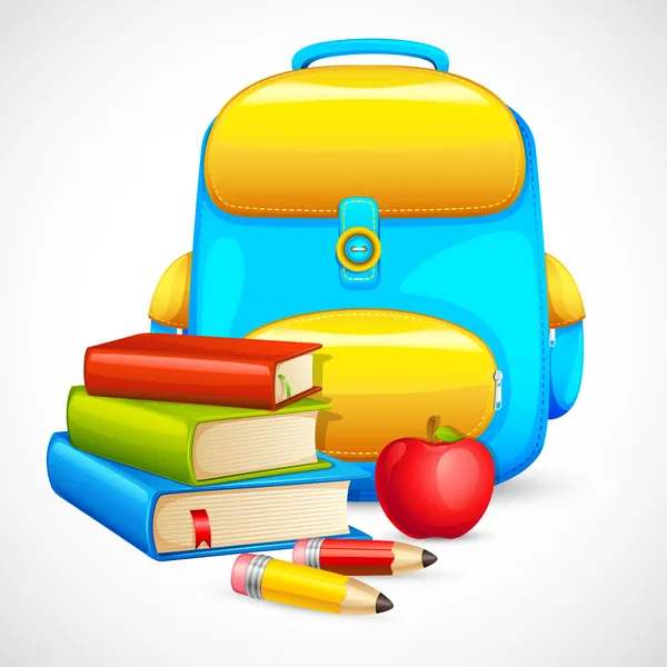 Kitap çantası ve elma — Stok Vektör