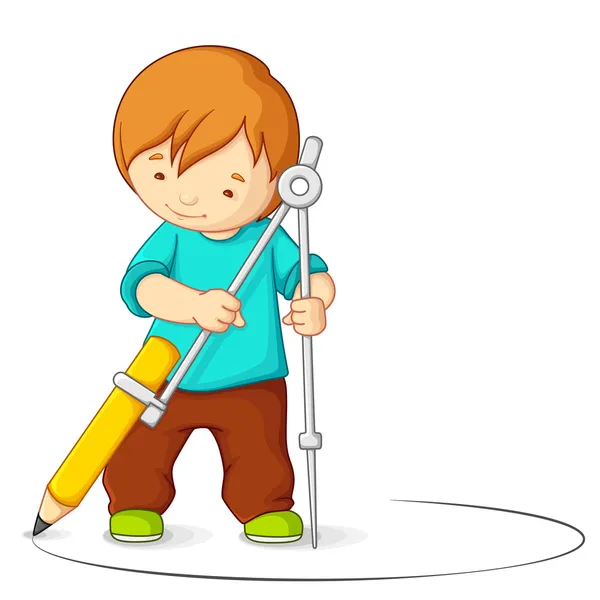 Kid making circle with Compass — Stock Vector