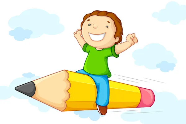 Kind fliegt auf Bleistift — Stockvektor