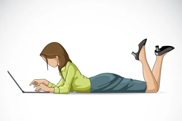 Женщина, работающая на ноутбуке — стоковый вектор