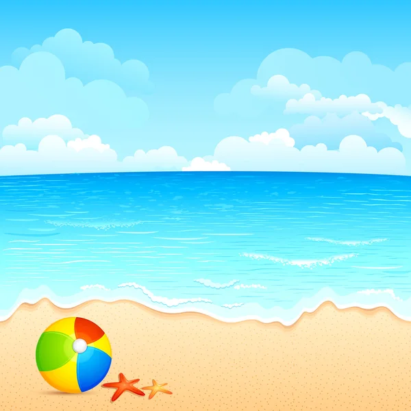 Bola en la playa del mar — Vector de stock