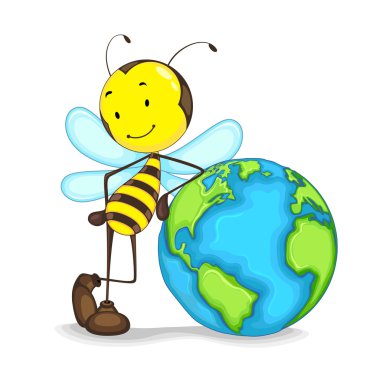Bee with a globe clipart
