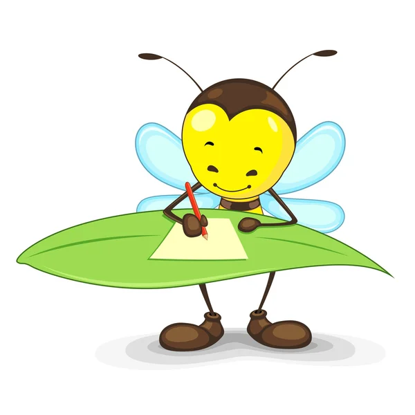 Escrita de abelhas na folha —  Vetores de Stock