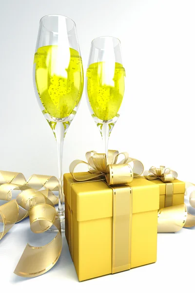 Champagne and Gift Box — Stock Photo, Image