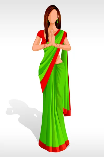 Indian Lady Greeting — Stock Vector