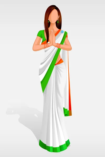 Dama india en bandera india Sari — Vector de stock