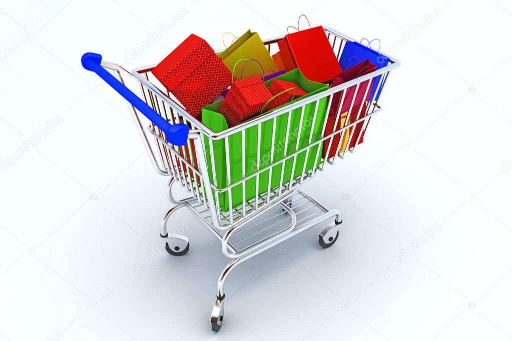 Courful bags in shopping cart