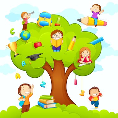 Kids studying on Tree clipart