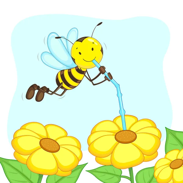 꿀벌이 꽃에서 꿀을 빠는 — 스톡 벡터