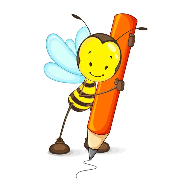 꿀벌 드로잉 연필 — 스톡 벡터