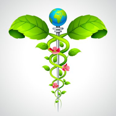 Caduceus sign with Leaf and Flowers clipart