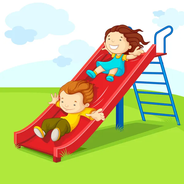 Kids on Slide — Stock Vector