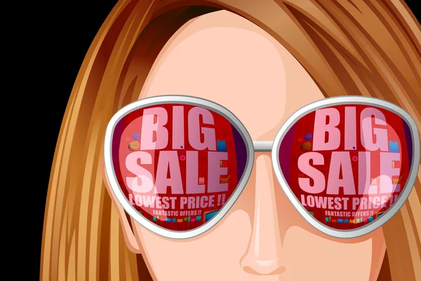 Dame met verkoop reflectie over bril — Stockvector